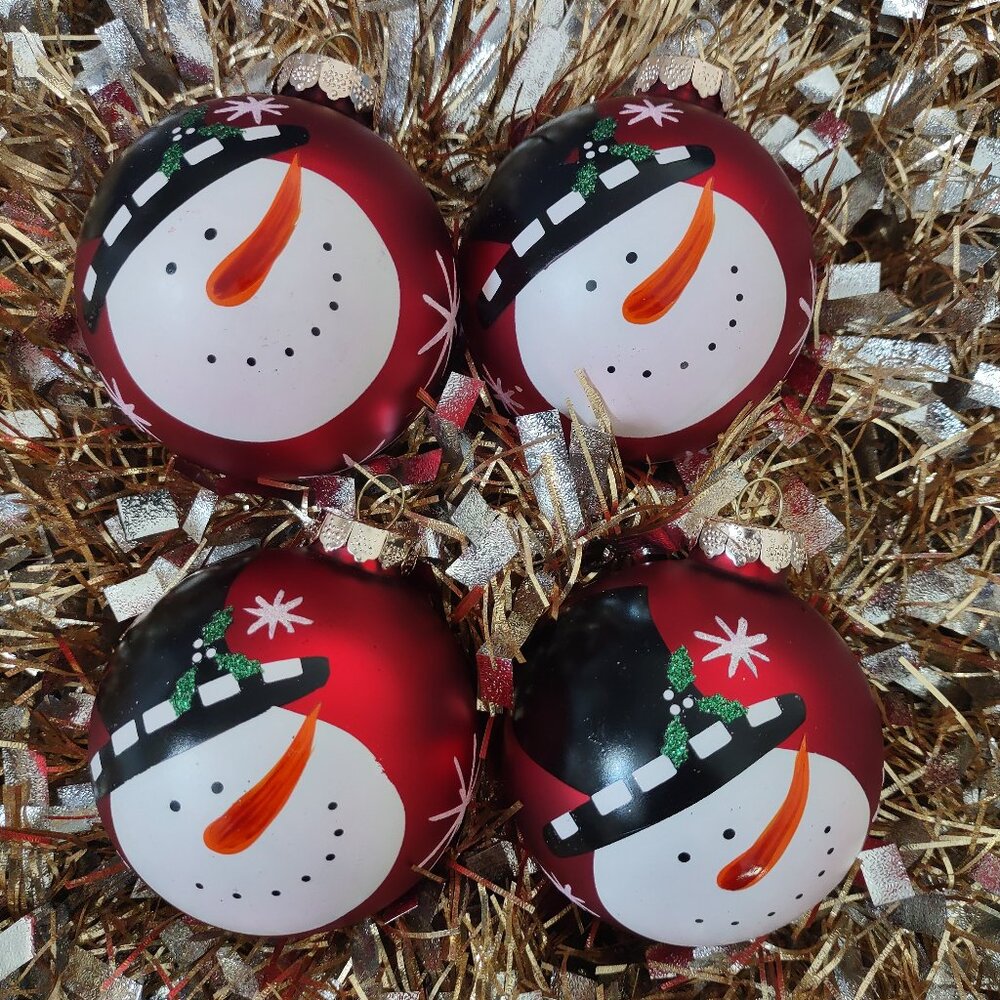 Set of 4 Vintage Hand painted Rauch Snowman Christmas Tree Ornaments